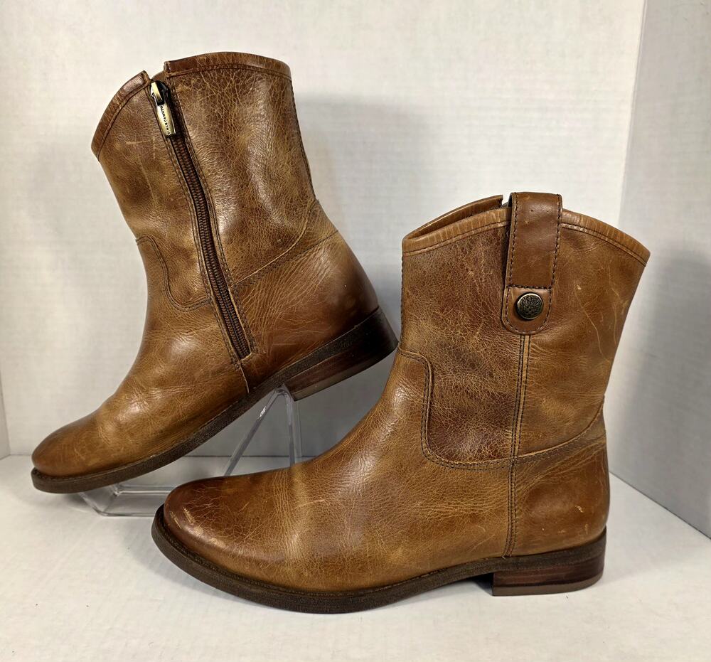 Vince Camuto‎ Payatt Leather Western Ankle Boots Cognac Brown Women's 9 Boho